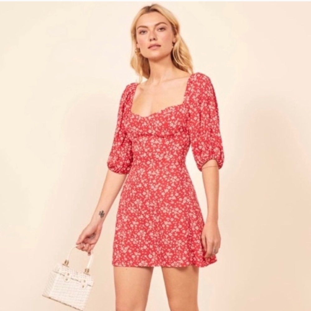 Reformation Red Floral Kopa Dress